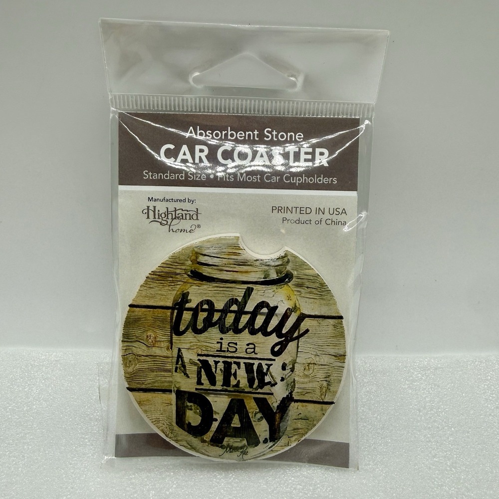 Highland Home‎ Absorbent Stone Car Coaster Today Is A New Day Theme